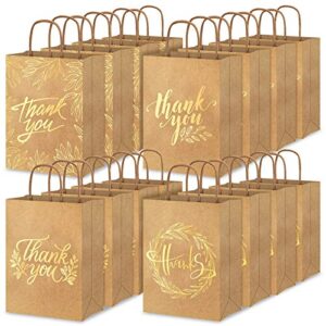 Whaline 16Pcs Thank You Party Bags Gold Foil Kraft Paper Gift Bags Brown Paper Bags with Handle Party Favor Bags for Wedding Birthday Baby Shower Party Favors 6.3 x 8.7 x 3.1inch, 4 Styles