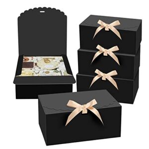 zspeng 16 pcs gift boxes with lids,9x9x4 inches black gift boxes with ribbons, bridesmaid proposal box,kraft paper gift box for wedding, packaging, present, birthday, cupcake boxes, crafting.
