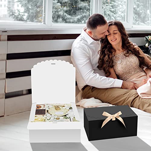 ZSPENG 16 PCs Gift Boxes with Lids,9x9x4 inches Black Gift Boxes with Ribbons, Bridesmaid Proposal Box,Kraft Paper Gift Box for Wedding, Packaging, Present, Birthday, Cupcake Boxes, Crafting.