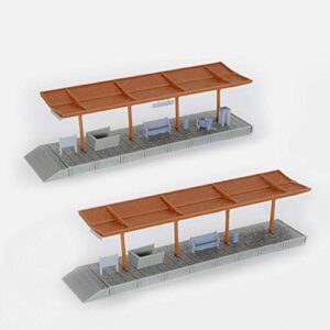 Outland Models Railway Scenery Train Station Passenger Platform with Accessories (Full-Covered) 1:160 N Scale