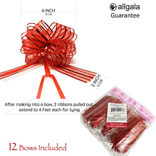 Allgala 12-pc 6" Large Everyday Pull Bows, Red