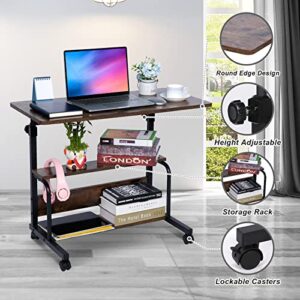 Portable Desk Small Desks for Small Spaces Laptop Table Rustic Rolling Adjustable Desk on Wheels Mobile Couch Desk for Bedroom Home Office Computer Standing Desk Student Desk with Storage 32x16 Inch