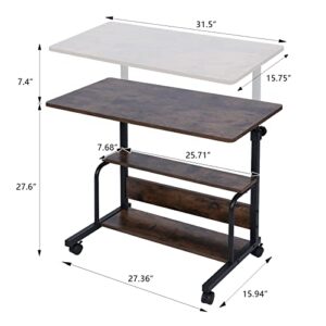 Portable Desk Small Desks for Small Spaces Laptop Table Rustic Rolling Adjustable Desk on Wheels Mobile Couch Desk for Bedroom Home Office Computer Standing Desk Student Desk with Storage 32x16 Inch