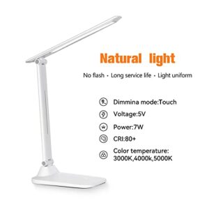 AVV LED Desk Lamp, Desk Lamps for Home Office, Dimmable Eye-Caring Desk Light with 3 Color Modes, Touch Control Adjustable Table Office Lamp, Foldable Desk Lamp with Adapter, White