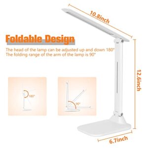 AVV LED Desk Lamp, Desk Lamps for Home Office, Dimmable Eye-Caring Desk Light with 3 Color Modes, Touch Control Adjustable Table Office Lamp, Foldable Desk Lamp with Adapter, White