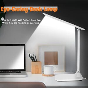 AVV LED Desk Lamp, Desk Lamps for Home Office, Dimmable Eye-Caring Desk Light with 3 Color Modes, Touch Control Adjustable Table Office Lamp, Foldable Desk Lamp with Adapter, White