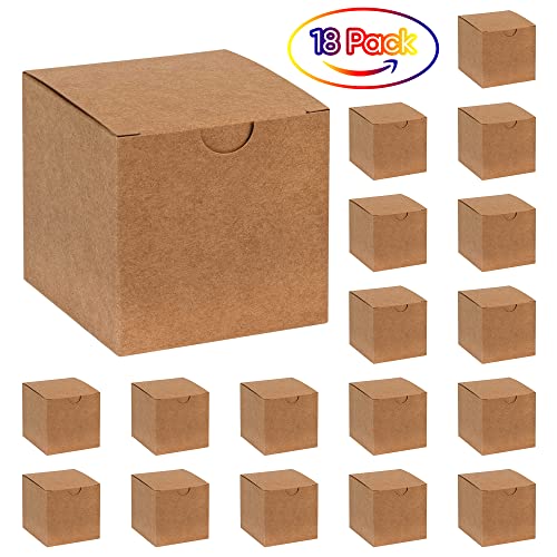 Hammont Cube Kraft Gift Tuck Top Boxes (18 Pack) | 4x4x4” Small Paper Boxes | for Party Favors, Cupcakes, Weddings, Birthday & Christmas