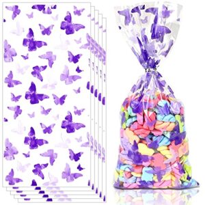 bnsikun 100pcs butterfly cellophane bags purple cellophane treat bags butterfly goody bag candy favor bags for baby shower butterfly birthday party supplies