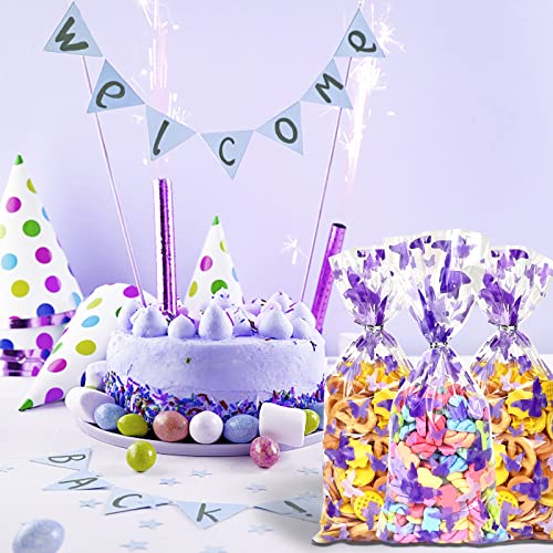 Bnsikun 100pcs Butterfly Cellophane Bags Purple Cellophane Treat Bags Butterfly Goody Bag Candy Favor Bags for Baby Shower Butterfly Birthday Party Supplies