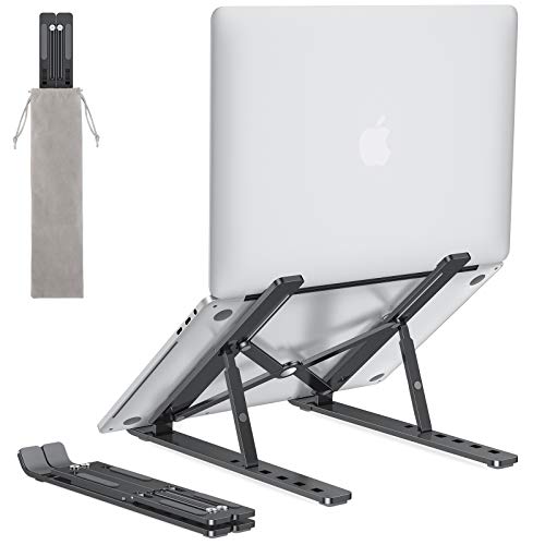 OMOTON Laptop Stand, Adjustable Laptop Stand for Desk, Portable Foldable Laptop Holder, Aluminum Laptop Cradle, Compatible MacBook Air, MacBook Pro, HP, Dell, Lenovo More (Up to 16 inch) (Black)