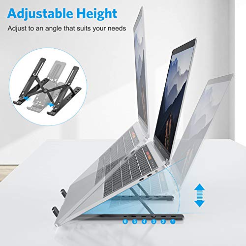 OMOTON Laptop Stand, Adjustable Laptop Stand for Desk, Portable Foldable Laptop Holder, Aluminum Laptop Cradle, Compatible MacBook Air, MacBook Pro, HP, Dell, Lenovo More (Up to 16 inch) (Black)