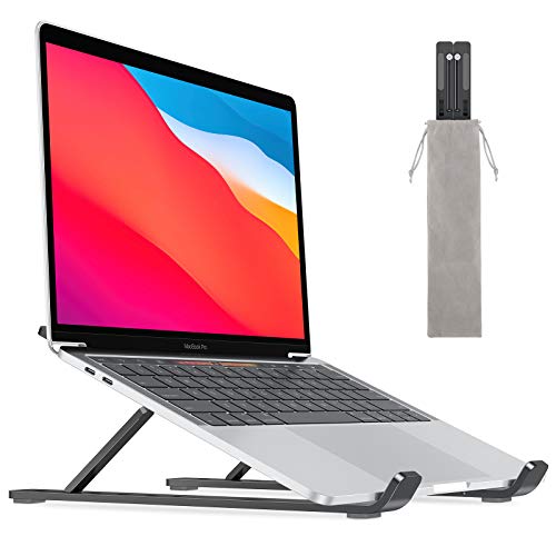 OMOTON Laptop Stand, Adjustable Laptop Stand for Desk, Portable Foldable Laptop Holder, Aluminum Laptop Cradle, Compatible MacBook Air, MacBook Pro, HP, Dell, Lenovo More (Up to 16 inch) (Black)