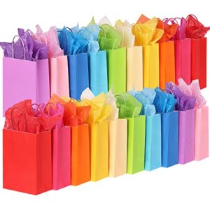tomnk 50pcs small gift bags with 50 tissues papers 10 colors party favor bags with handles, small size rainbow gift bags for christmas day, wedding, baby shower, birthday, party supplies and gifts
