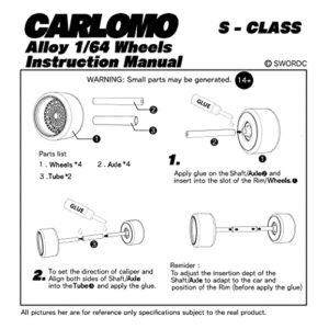 Carlomo 1/64 Scale Mini Alloy Wheels Tires with Axles S-Class Detail Up Kits for Professional Modified Diecast Model Vehicle Kit (S03-E)