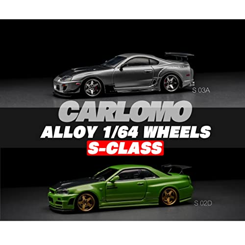 Carlomo 1/64 Scale Mini Alloy Wheels Tires with Axles S-Class Detail Up Kits for Professional Modified Diecast Model Vehicle Kit (S03-E)