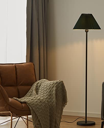 Black Pole Floor Lamp Simple Design Tall Lamp with Dark Green Shade Standing Lamp with LED Bulb for Living Room and Bed Room