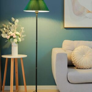 Black Pole Floor Lamp Simple Design Tall Lamp with Dark Green Shade Standing Lamp with LED Bulb for Living Room and Bed Room