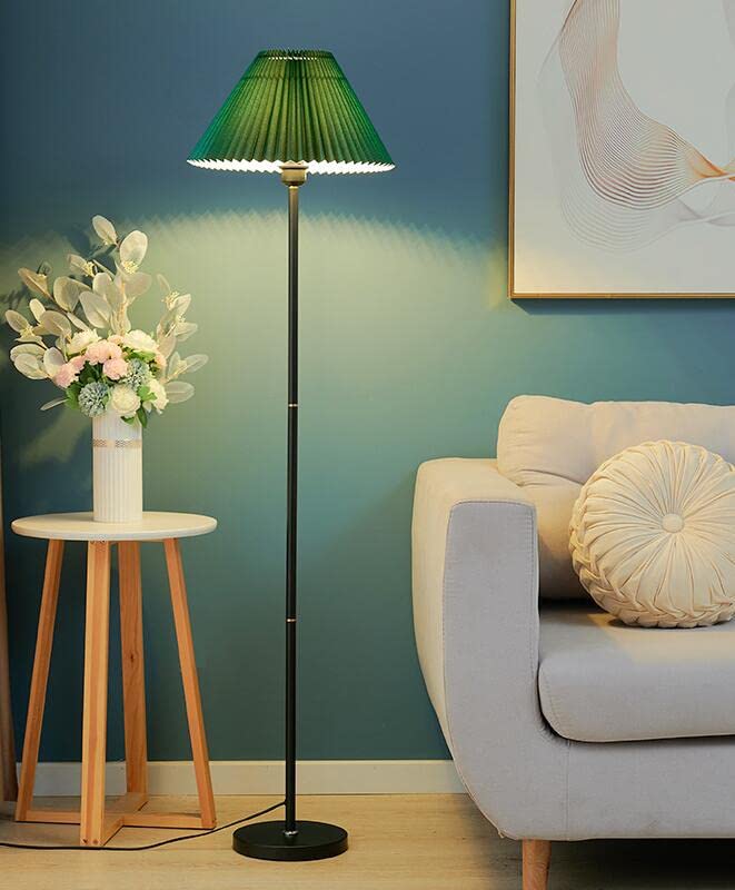 Black Pole Floor Lamp Simple Design Tall Lamp with Dark Green Shade Standing Lamp with LED Bulb for Living Room and Bed Room