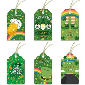 120 pcs st. patrick’s day gift tags, st. patrick’s day decorations accessories lable tags, irish shamrock clover gnomes gifts tags for green day