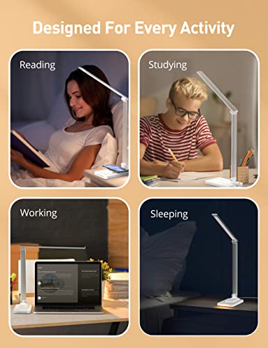 sympa LED Desk Lamp with Wireless Charger, Night Light, Dimmable Table Lamp with USB Charging Port, 5 Brightness & 5 Lighting Modes, 60 min Timer, Memory Function for Home Nail Office Reading