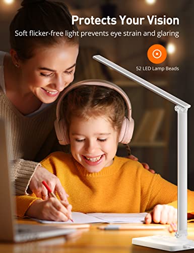 sympa LED Desk Lamp with Wireless Charger, Night Light, Dimmable Table Lamp with USB Charging Port, 5 Brightness & 5 Lighting Modes, 60 min Timer, Memory Function for Home Nail Office Reading