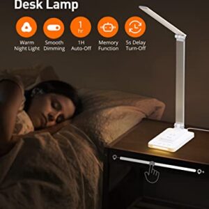 sympa LED Desk Lamp with Wireless Charger, Night Light, Dimmable Table Lamp with USB Charging Port, 5 Brightness & 5 Lighting Modes, 60 min Timer, Memory Function for Home Nail Office Reading