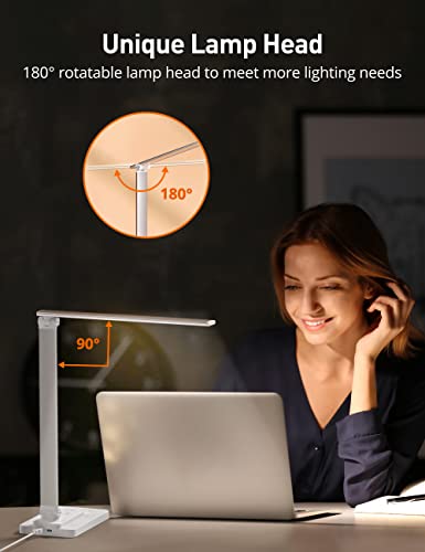 sympa LED Desk Lamp with Wireless Charger, Night Light, Dimmable Table Lamp with USB Charging Port, 5 Brightness & 5 Lighting Modes, 60 min Timer, Memory Function for Home Nail Office Reading