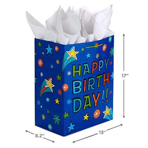 Hallmark 17" Extra Large Birthday Gift Bags (3 Bags: Blue and Green, Pink and Purple, Yellow with Pizza) for Kids, Teens, Boys, Girls, Grandchildren