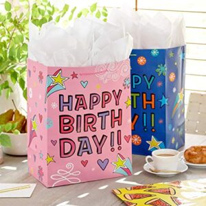 Hallmark 17" Extra Large Birthday Gift Bags (3 Bags: Blue and Green, Pink and Purple, Yellow with Pizza) for Kids, Teens, Boys, Girls, Grandchildren