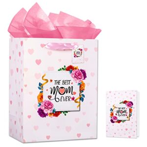 whatsign mothers day gift bags with handle 11.5″ medium mother’s day best mom ever gifts bags with tissue paper happy mother’s day flowers paper gift bags for mom grandmother aunt wife birthday bags
