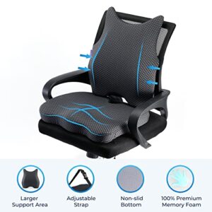 Seat Cushion & Lumbar Support Pillow: Memory Foam Chair Pad Back Cushion for Office Chair Car Seat Wheelchair Travel, Reduce Tailbone Pressure and Improve Comfort, Orthopedic Sciatica Hip Pain Relief