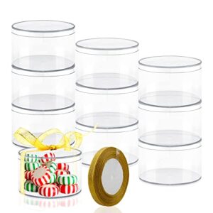 15 pcs clear acrylic plastic boxes, 3.11×3.11×2″ small plastic box with lid transparent clear containers display boxes mini storage box with glitter ribbon for candy pill jewelry, treats