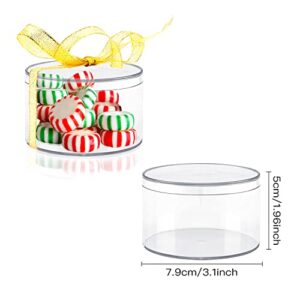 15 Pcs Clear Acrylic Plastic Boxes, 3.11x3.11x2" Small Plastic Box with Lid Transparent Clear Containers Display Boxes Mini Storage Box with Glitter Ribbon for Candy Pill Jewelry, Treats
