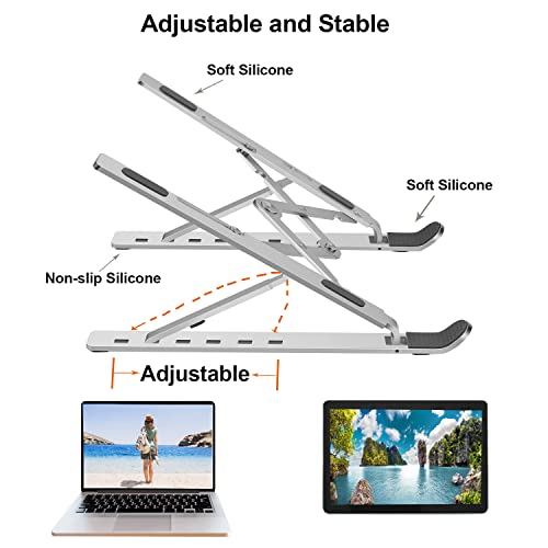 Lasitu Foldable&Adjustable Stand for Laptop Portable Monitor Tablet (10-17 inches) Creative Aluminum Alloy Laptop Stand for Desk Riser Notebook Holder Stand,Silver