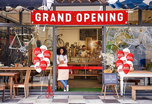 Nashira Ribbon Cutting Ceremony Kit, 25" Giant Scissors with Red Satin Ribbon, Grand Opening Banner & Balloons - Heavy Duty Metal Scissors for Special Events, Inaugurations & Ceremonies