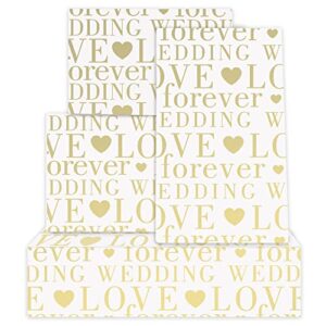 love forever wedding letter with hearts white & gold foil design wrapping paper folded flat 4 sheets 20×28 inches per sheet for weddings, bridal showers, engagements