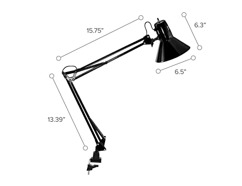 Bostitch Office VLF100 LED Swing Arm Desk Lamp with Clamp Mount, 36" Reach, Includes LED Bulb,Black