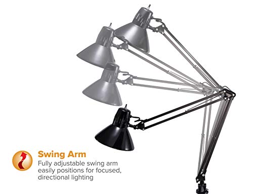 Bostitch Office VLF100 LED Swing Arm Desk Lamp with Clamp Mount, 36" Reach, Includes LED Bulb,Black
