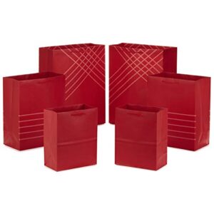 hallmark red gift bags in assorted sizes (pack of 6: 2 medium 9″, 2 large 11″, 2 extra large 14″) for christmas, birthdays, graduations, father’s day, baby showers, bridal showers, weddings