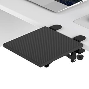ougic ergonomics desk extender tray, 9.5″x9.1″ punch-free clamp on, foldable keyboard drawer tray, table mount arm wrist rest shelf, computer elbow arm support
