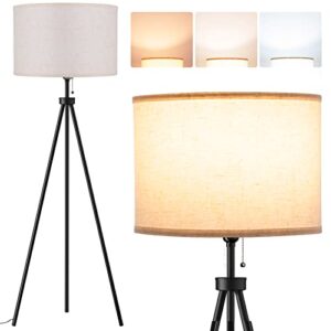 addlon tripod floor lamp,modern floor lamp for living room,with 3 color temperature led bulb mid century floor lamp for bedroom,office,standing lamp with beige lamp shade