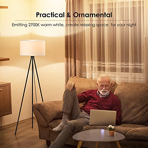 BoostArea Floor Lamp for Living Room, Tripod Floor Lamp, 15W LED Bulb, 3 Levels Dimmable Brightness, Linen Lamp Shade, Mid Century Standing Lamp for Living Room, Bedroom, Study Room and Office