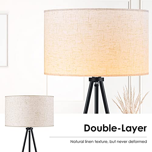 BoostArea Floor Lamp for Living Room, Tripod Floor Lamp, 15W LED Bulb, 3 Levels Dimmable Brightness, Linen Lamp Shade, Mid Century Standing Lamp for Living Room, Bedroom, Study Room and Office