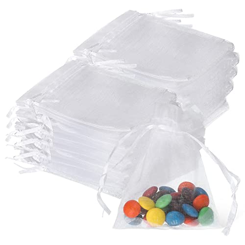 500 Pcs Organza Gift Bags Jewelry Bags Small Mesh Bags Drawstring Sachet Bags Wedding Favor Bags Bracelet Bags for Packaging Sheer Bags Jewelry Pouches for Small Gifts (White, 3 x 4 Inch)