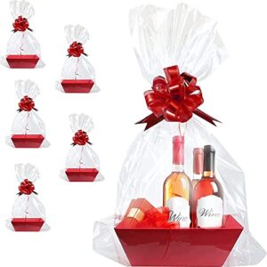 upper midland products [5pk large red baskets for gifts empty to fill| bulk gift basket kit- 10×12” big red basket | 5 cellophane bags | 5 pack red pull bows