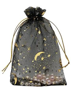 jexila 100pcs black organza bags 4x6 with drawstring jewelry bags small moon star mesh bags for wedding party favor candy bags