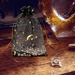 Jexila 100PCS Black Organza Bags 4X6 with Drawstring Jewelry Bags Small Moon Star Mesh Bags for Wedding Party Favor Candy Bags