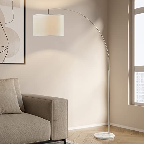 Oneach Modern Arc Floor Lamp for Living Room Arching Hanging Lamp Shade Over The Couch for Reading Bedroom Office Brushed Steel Arch Standing Floor Light Silver