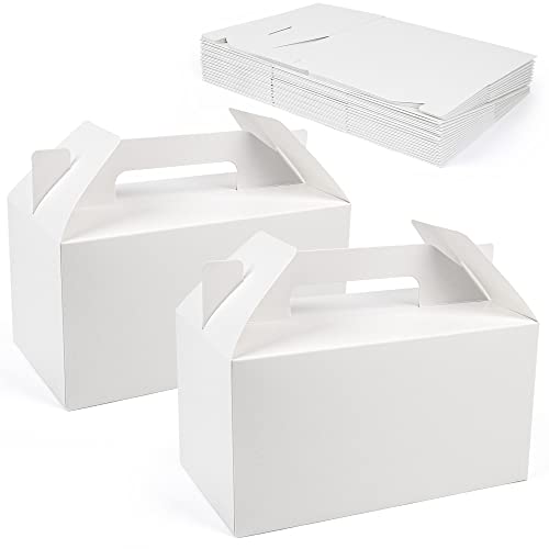 LotFancy Gable Boxes for Party Favor, 9.5 x 5 x 5 Inch, 25 Pack Large Treat Boxes with Handles, White Goodie Boxes for Birthday, Wedding, Baby Shower, Lunch, Gift Giving