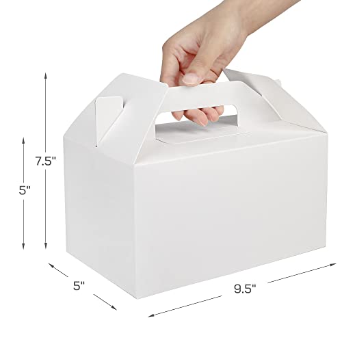 LotFancy Gable Boxes for Party Favor, 9.5 x 5 x 5 Inch, 25 Pack Large Treat Boxes with Handles, White Goodie Boxes for Birthday, Wedding, Baby Shower, Lunch, Gift Giving